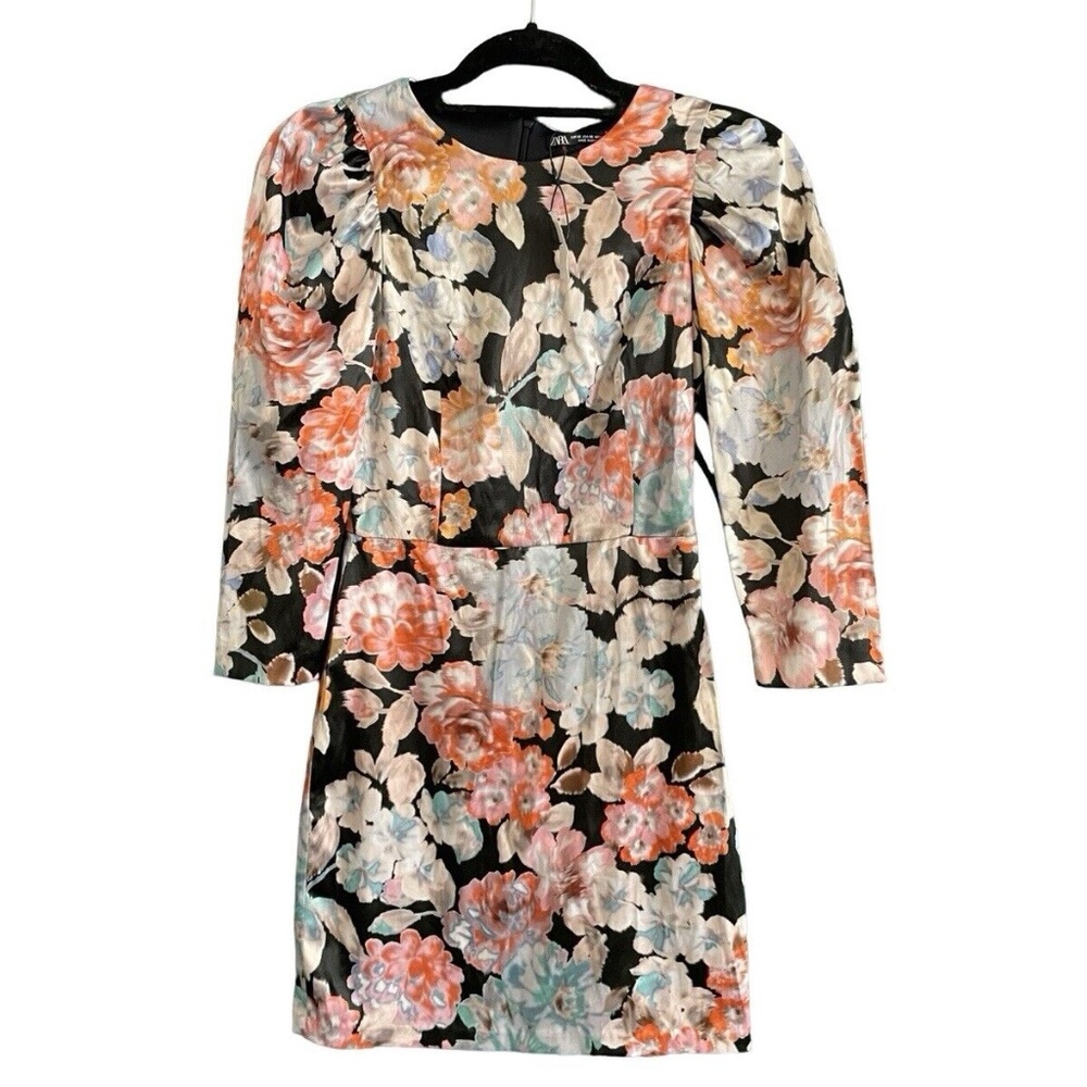 Zara Short dress Black Floral Size XS NWT